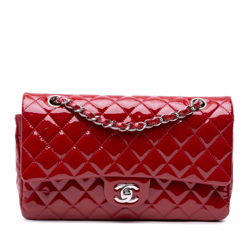 Chanel Medium Classic Patent Double Flap Red Leather Good condition - Front View