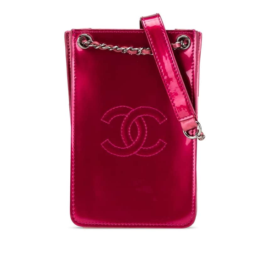Chanel CC Patent Phone Holder Crossbody Pink Leather Very good condition - Front View