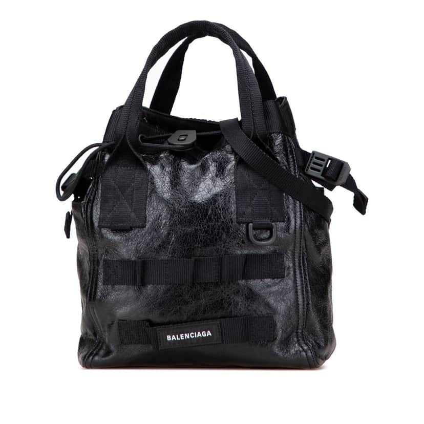 Balenciaga Small Lambskin Arena Army Tote Black Leather Good condition - Front View