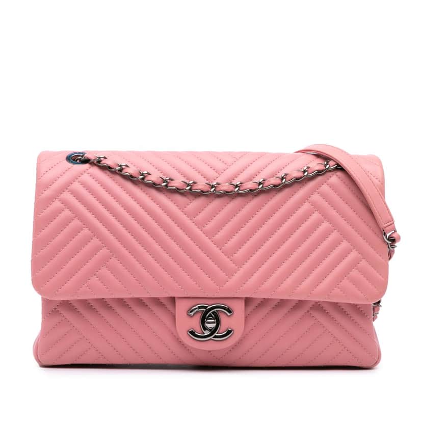 Chanel Medium Lambskin CC Crossing Flap Pink Leather Good condition - Front View