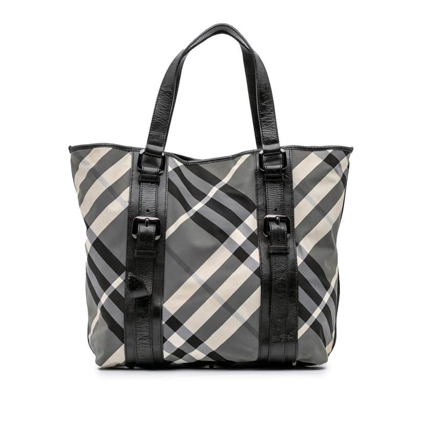Burberry Medium Beat Check Nylon Victoria Tote Grey Good condition - Front View