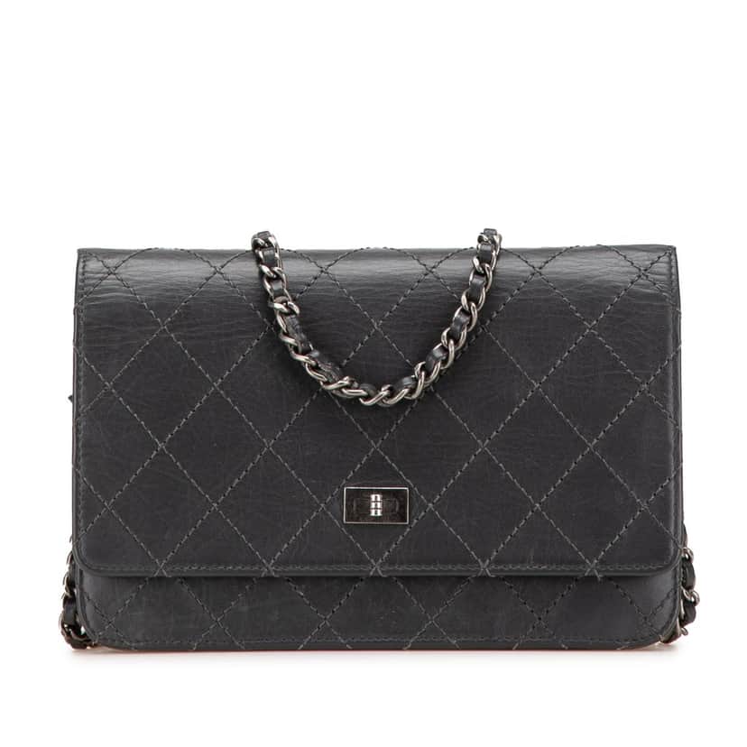 Chanel Reissue 2.55 Stitched Calfskin Wallet on Chain Grey Leather Good condition - Front View