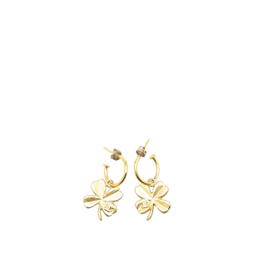 Chanel Gold Plated Clover Hoop Push Back Earrings Gold Metal Good condition - Front View