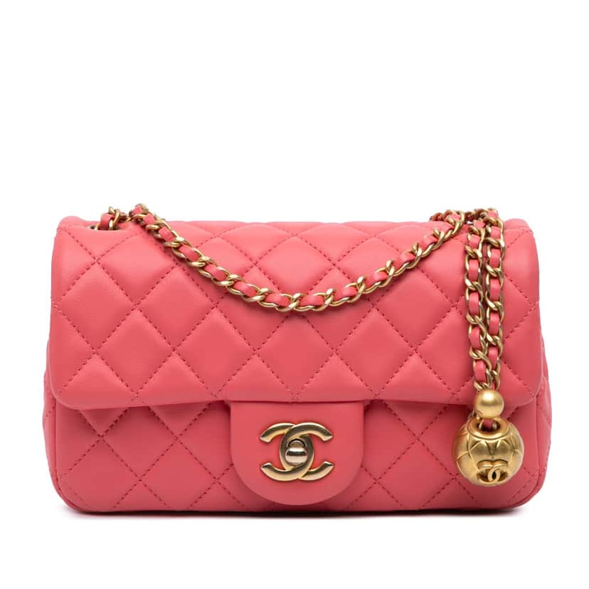 Chanel Mini Rectangular Classic Lambskin Pearl Crush Single Flap Pink Leather Good condition - Front View
