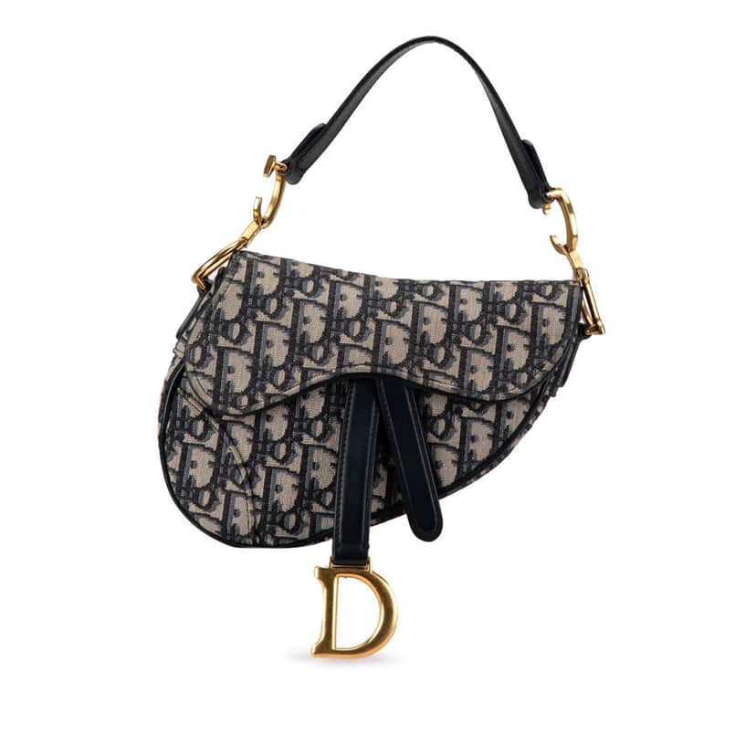 Dior Mini Oblique Canvas Saddle Bag Blue Canvas Good condition - Front View