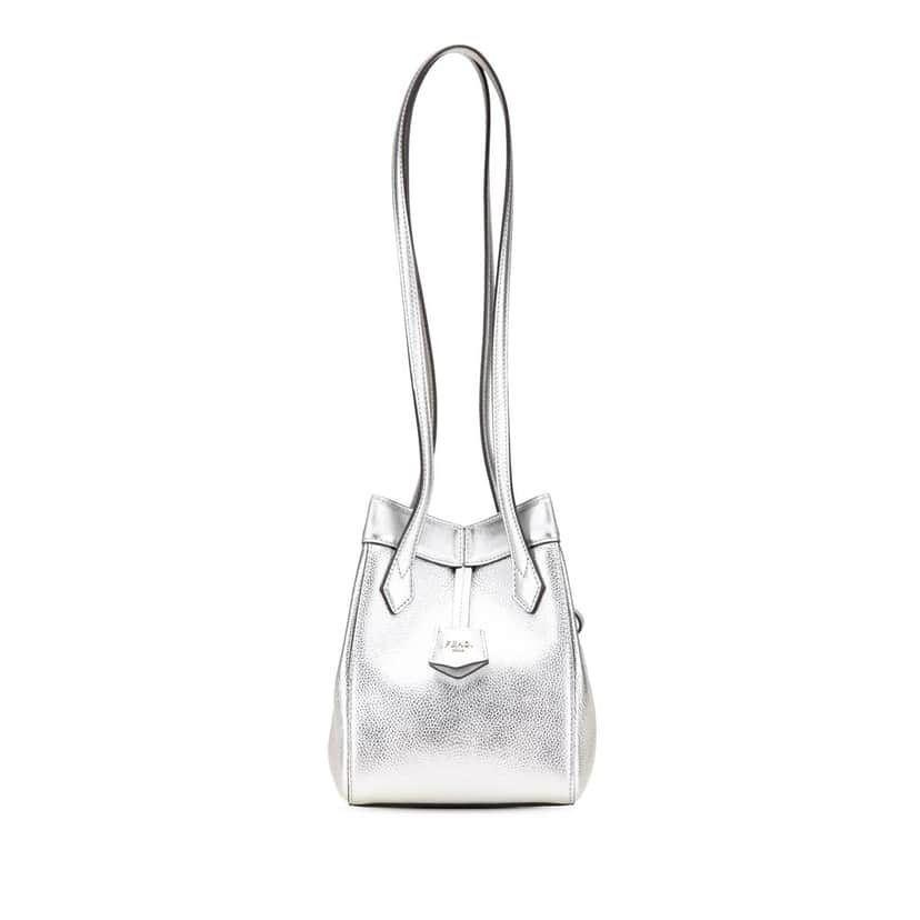 Fendi Mini Leather Origami Shoulder Bag Silver Leather Good condition - Front View