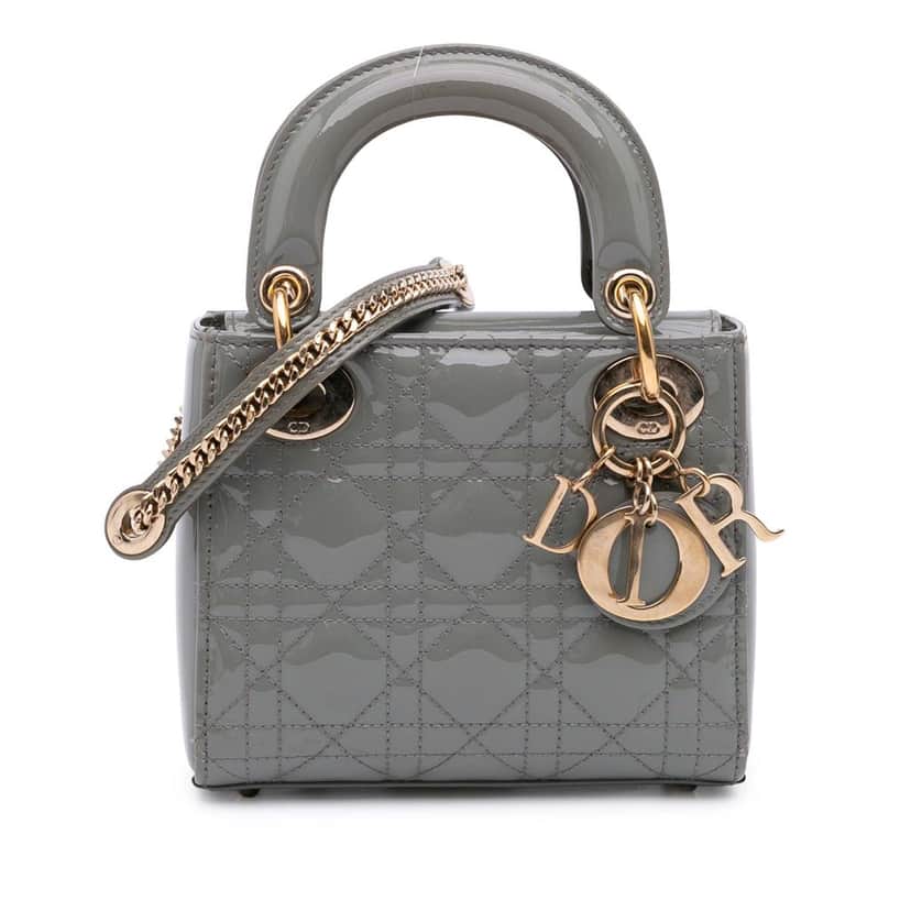 Dior Mini Patent Cannage Lady Dior Grey Leather Good condition - Front View