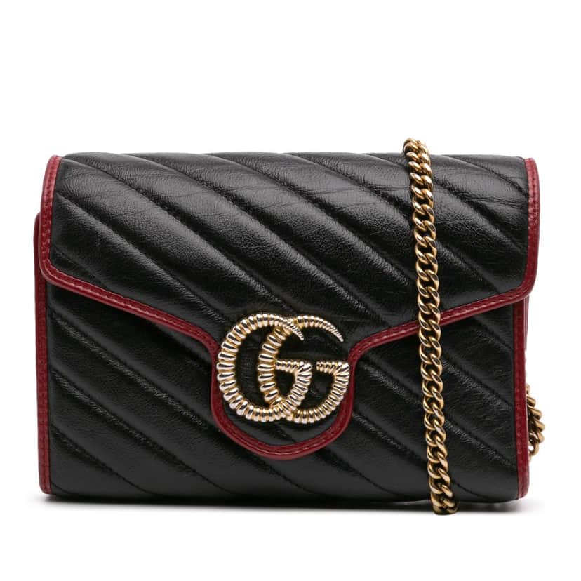 Gucci GG Marmont Matelasse Leather Torchon Wallet On Chain Black Leather Good condition - Front View