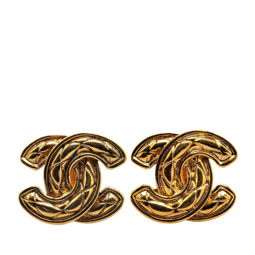 Chanel Gold Plated CC Quilted Clip On Earrings Gold Metal Good condition - Front View