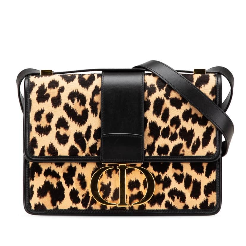 Dior Pony Hair Leopard Print 30 Montaigne Flap Brown Good condition - Front View