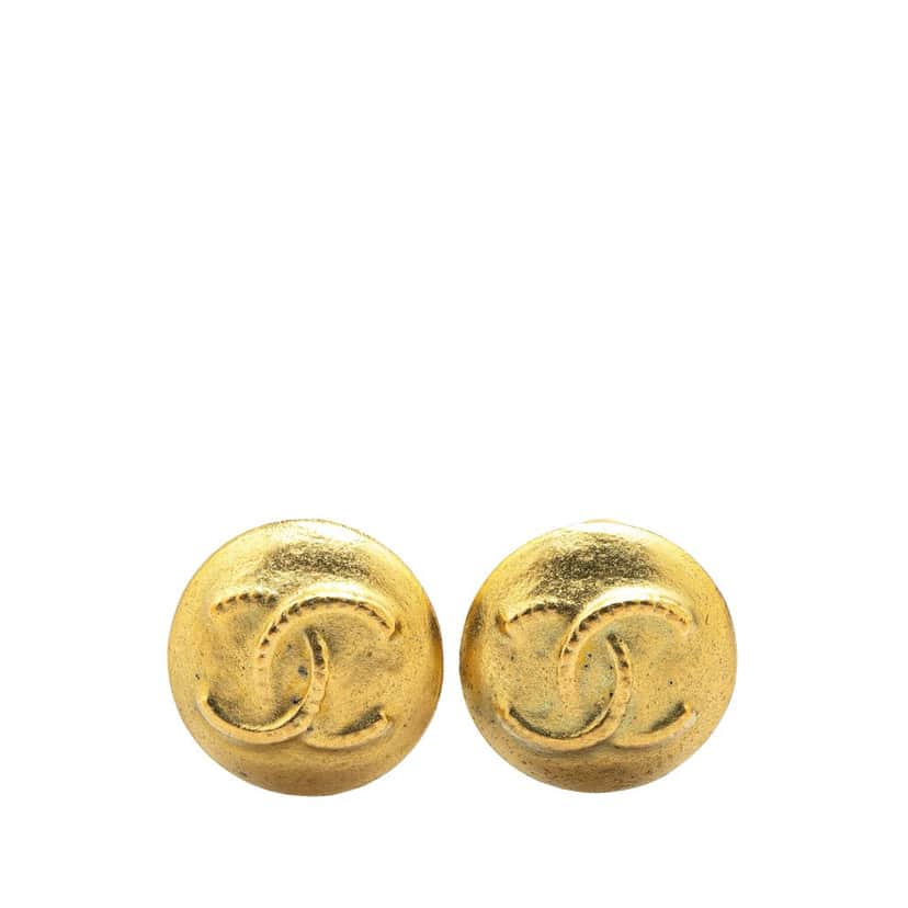 Chanel Gold Plated CC Clip On Earrings Gold Metal Good condition - Front View