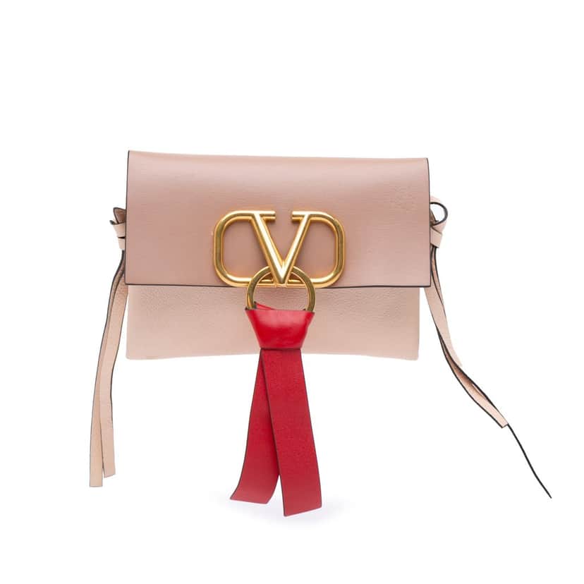 Valentino Leather VRing Clutch Pink Leather Good condition - Front View
