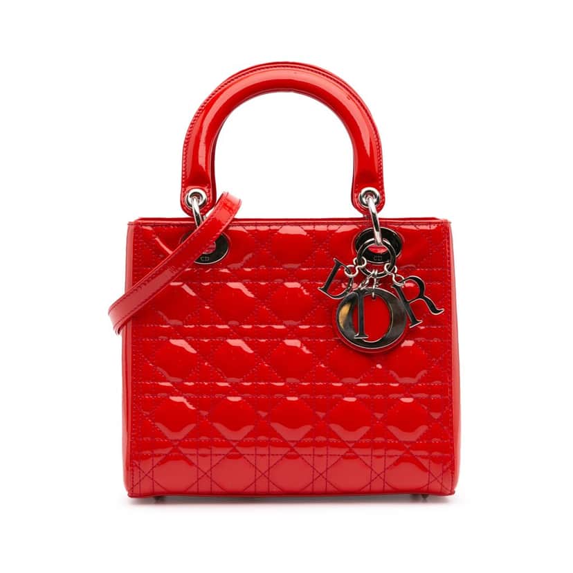 Dior Medium Patent Cannage Lady Dior Red Leather Good condition - Front View