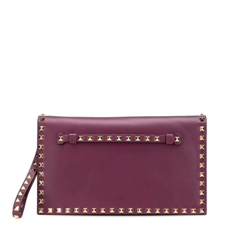 Valentino Nappa Rockstud Wristlet Clutch Purple Leather Good condition - Front View