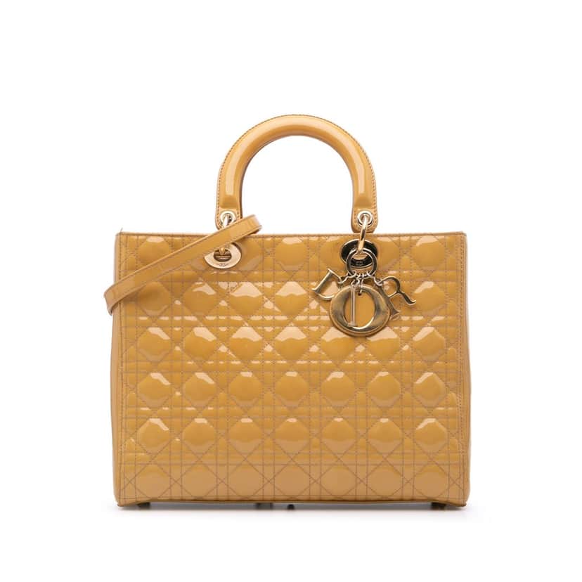 Dior Large Patent Cannage Lady Dior Brown Leather Good condition - Front View
