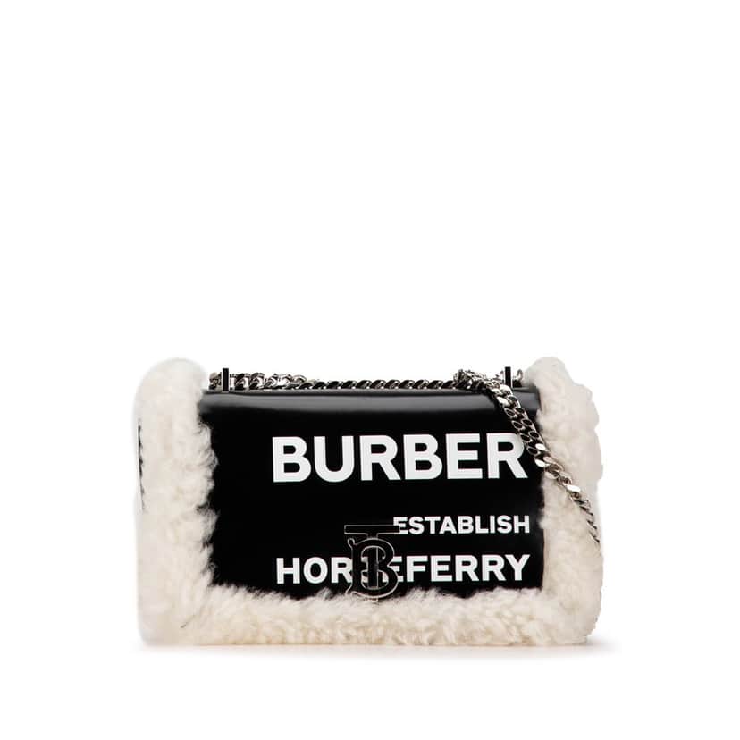 Burberry Medium Shearling Trimmed Coated Canvas Lola Crossbody Black Canvas Good condition - Front View