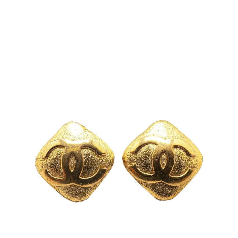Chanel Gold Plated CC Rhombus Clip On Earrings Gold Metal Good condition - Front View