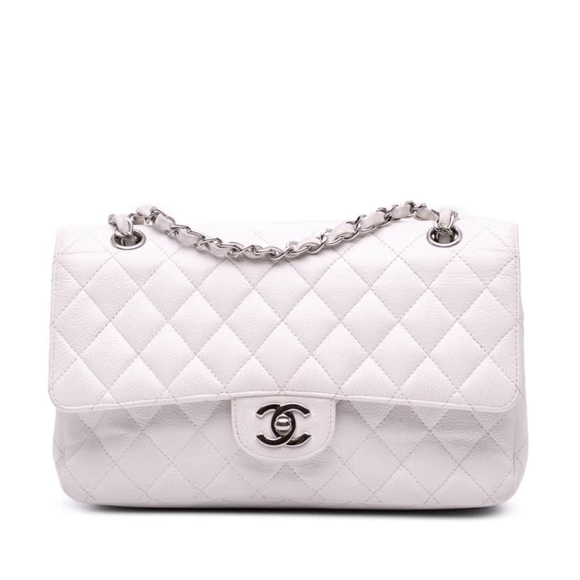 Chanel Medium Classic Caviar Double Flap White Leather Good condition - Front View