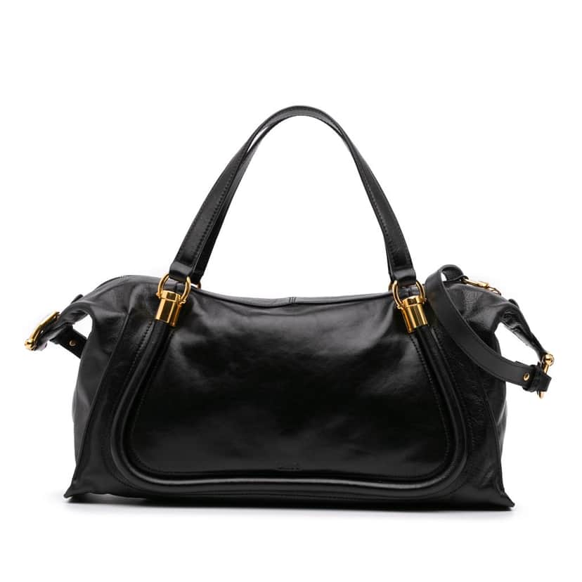 Chloé Shiny Calfskin Paraty 24 Satchel Black Leather Good condition - Front View
