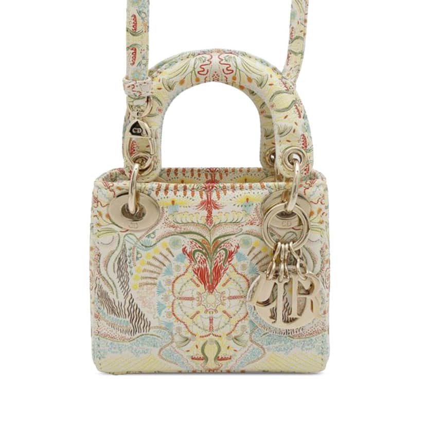 Dior Micro Calfskin In Lights Lady Dior White Leather Good condition - Front View