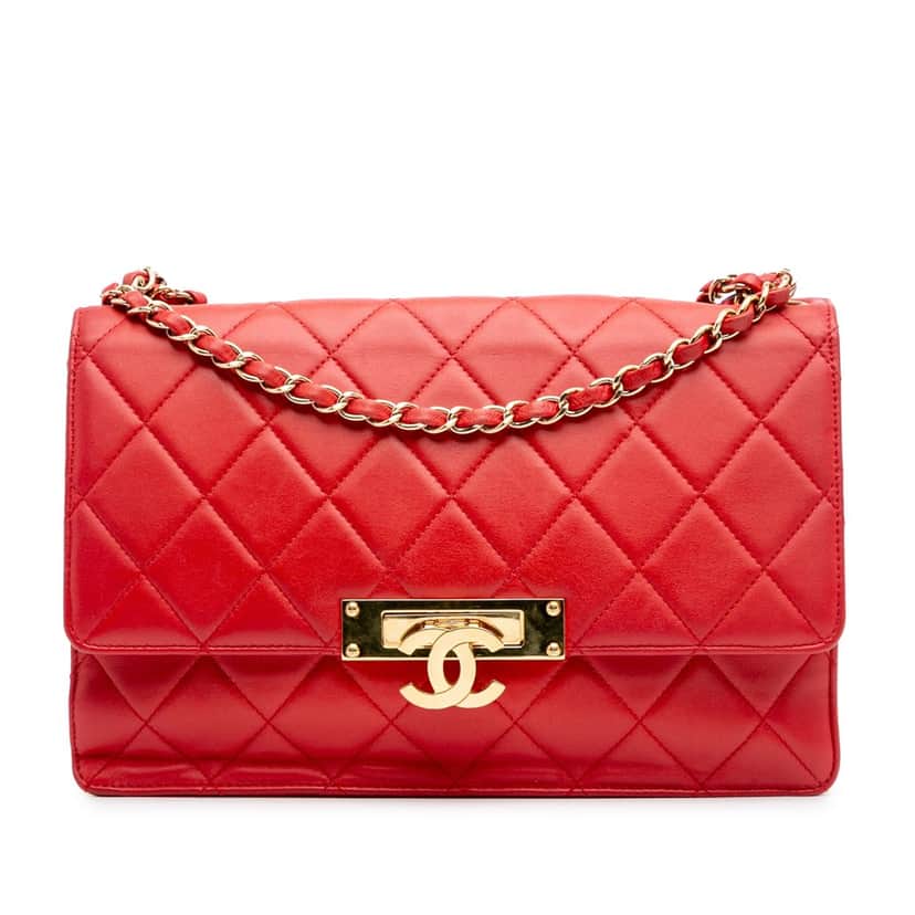 Chanel Large Quilted Lambskin Golden Class Flap Red Leather Good condition - Front View