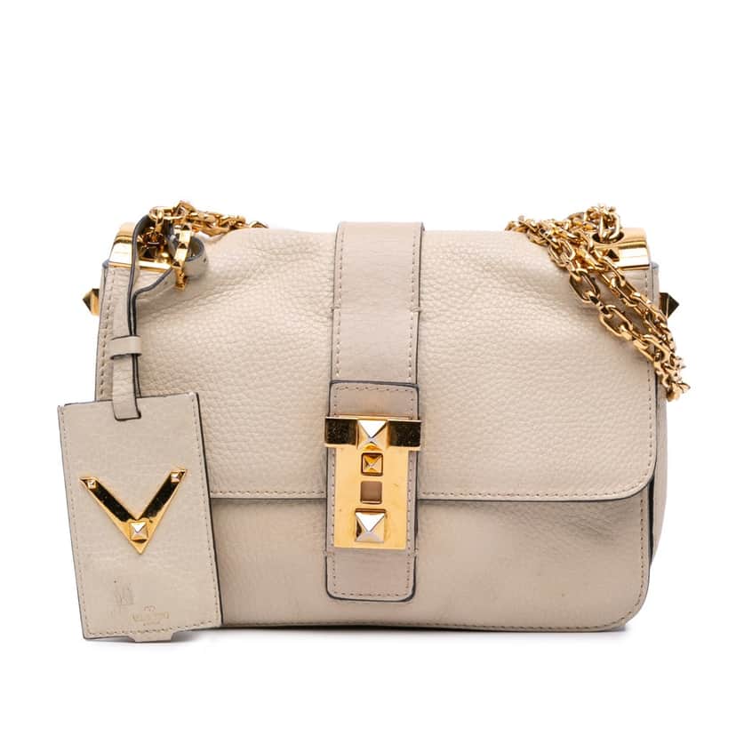 Valentino Calfskin B Rockstud Chain Shoulder Bag Brown Leather Good condition - Front View