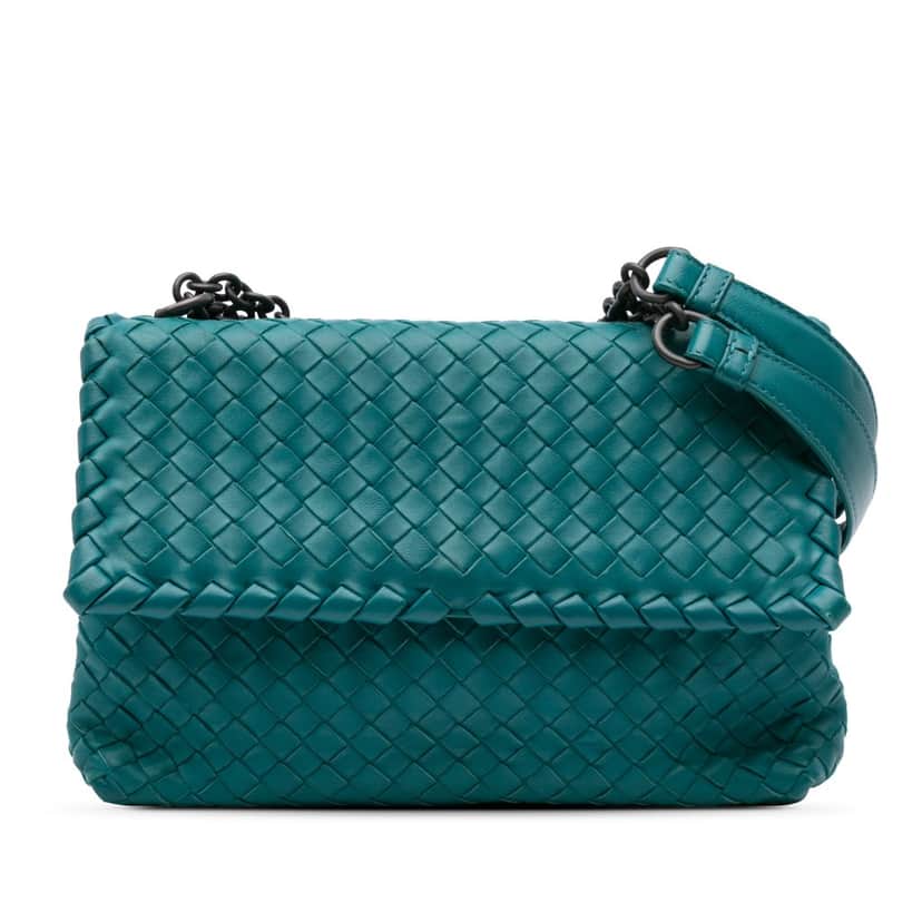 Bottega Veneta Small Nappa Intrecciato Olimpia Shoulder Bag Blue Leather Good condition - Front View