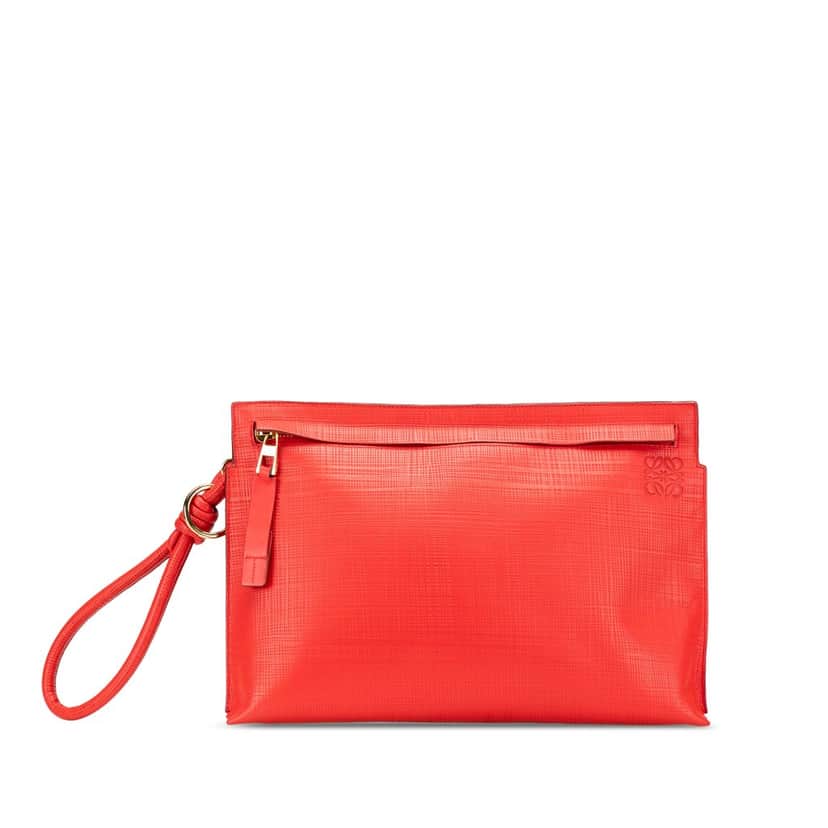 Loewe Leather Anagram T Clutch Red Leather Good condition - Front View