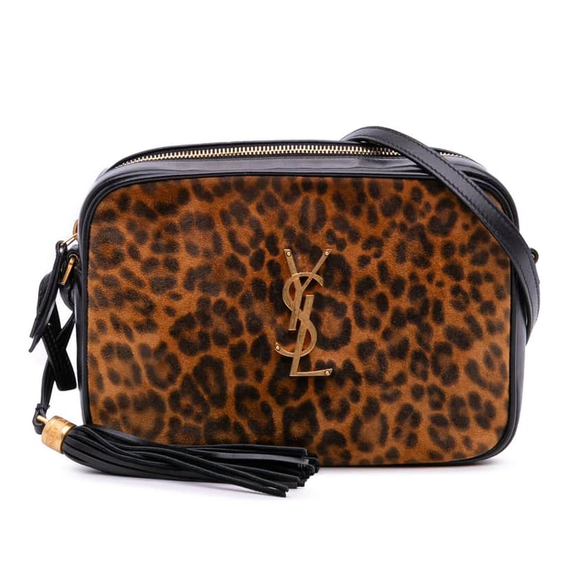 Saint Laurent Medium Suede Leopard Print Lou Camera Bag Brown Leather Good condition - Front View