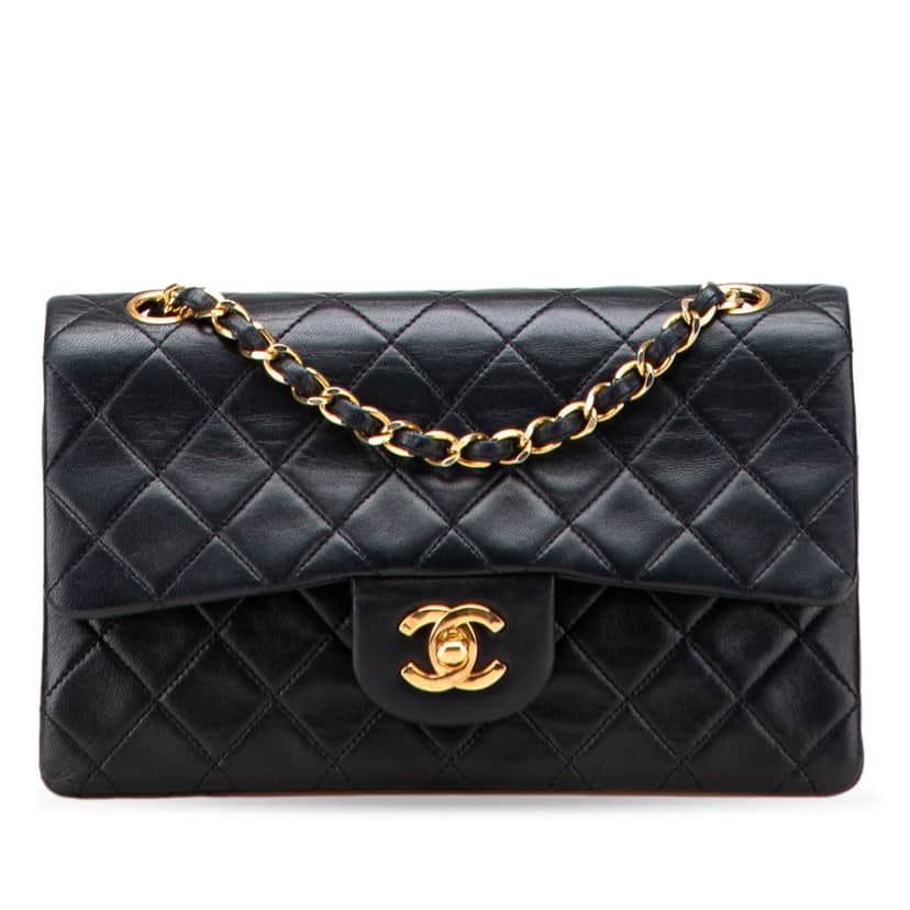 Chanel Small Classic Lambskin Double Flap Black Leather Good condition - Front View