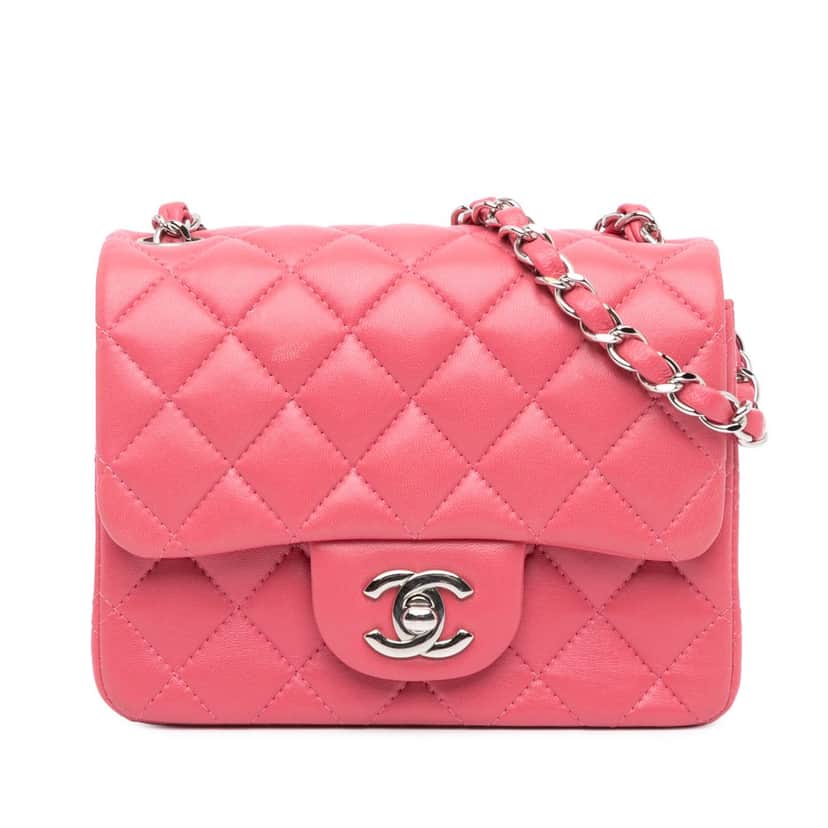 Chanel Mini Square Classic Lambskin Single Flap Pink Leather Good condition - Front View