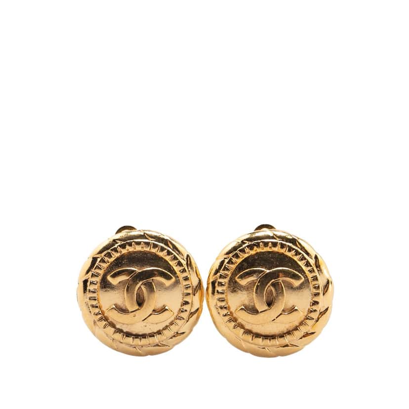 Chanel Gold Plated CC Round Clip On Earrings Gold Metal Good condition - Front View