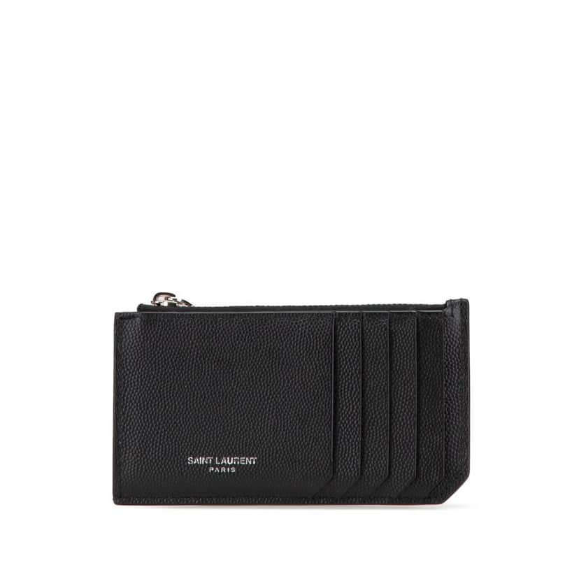 Saint Laurent Grain de Poudre Fragments Zipped Card Case Black Leather Good condition - Front View