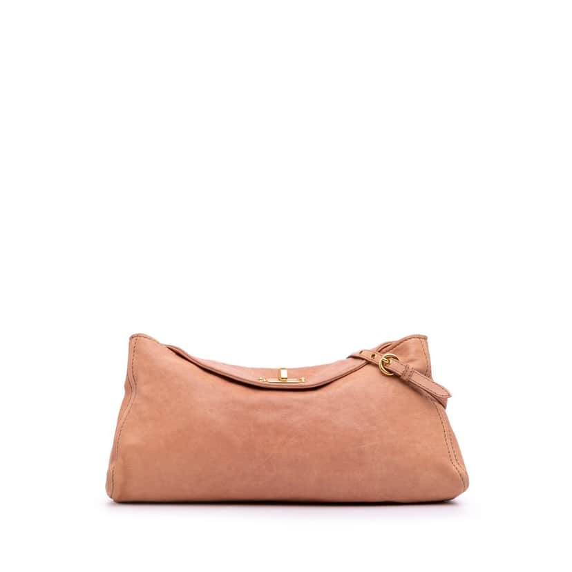 Miu Miu Leather Clutch on Strap Brown Leather Good condition - Front View
