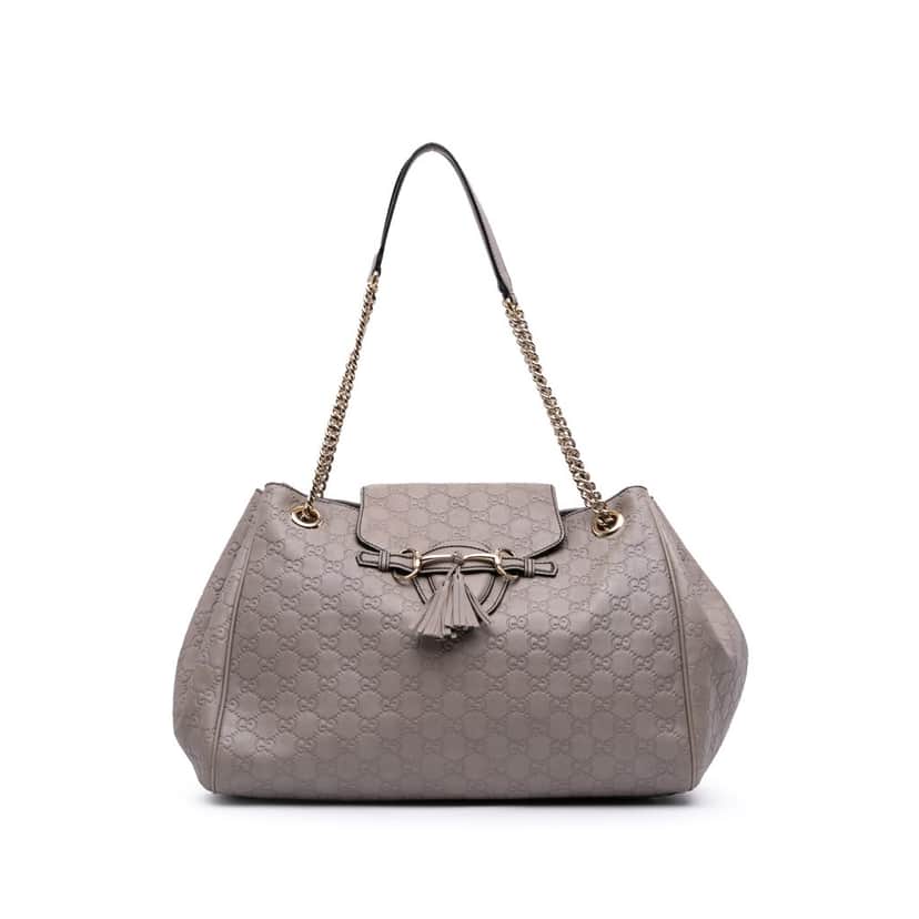 Gucci Large Guccissima Emily Chain Shoulder Bag Grey Leather Good condition - Front View