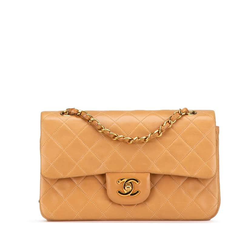Chanel Small Classic Lambskin Double Flap Brown Leather Good condition - Front View