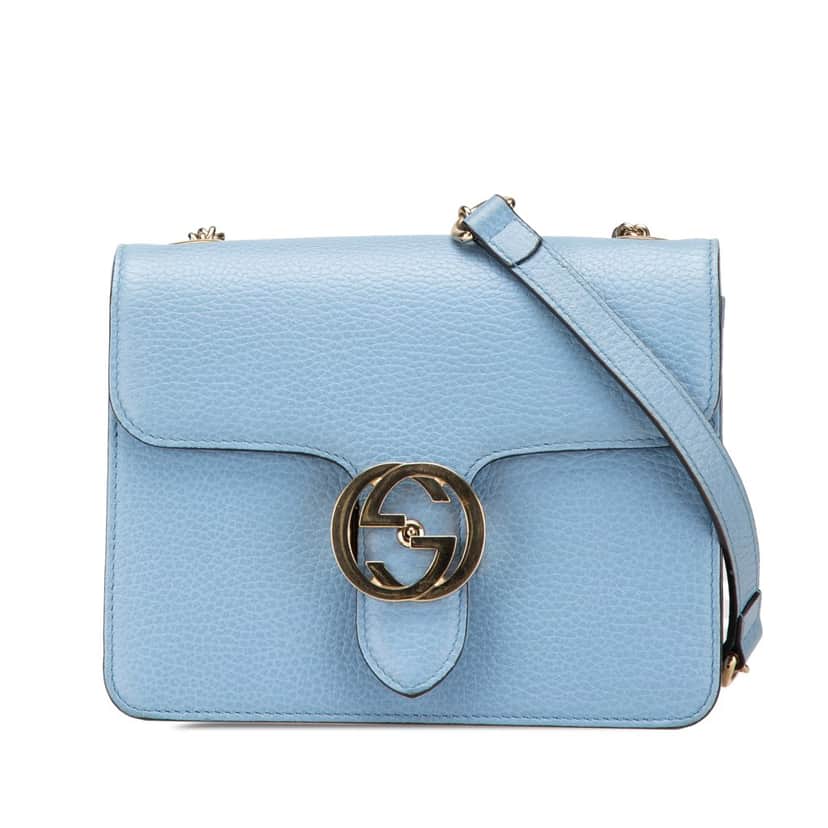Gucci Small Dollar Calfskin Interlocking G Crossbody Blue Leather Very good condition - Front View