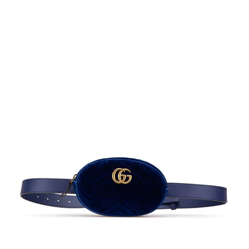 Gucci GG Marmont Velvet Matelasse Belt Bag Blue Velvet Good condition - Front View