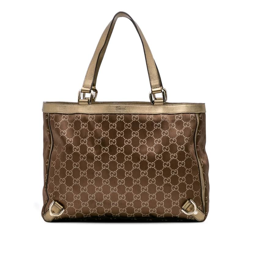 Gucci GG Satin Abbey D Ring Tote Brown Satin Good condition - Front View