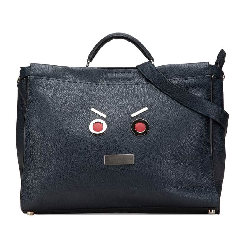 Fendi Large Leather Peekaboo Iconic Essential Faces Satchel Blue Leather Good condition - Front View