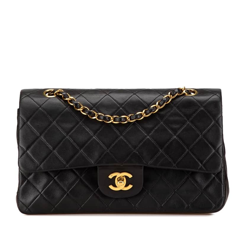 Chanel Medium Classic Lambskin Double Flap Black Leather Good condition - Front View