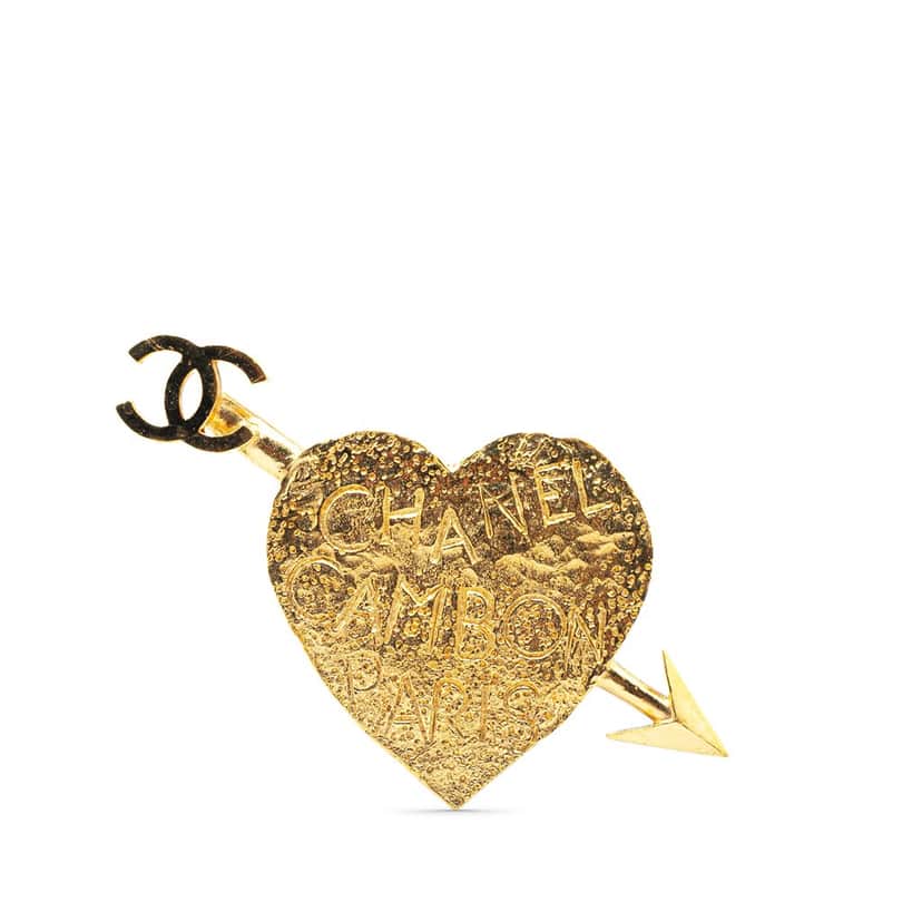 Chanel Gold Plated CC Arrow and Heart Brooch Gold Metal Good condition - Front View