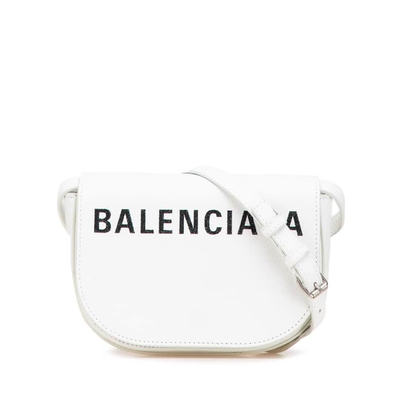 Balenciaga XS Grained Calfskin Logo Ville Day Crossbody White Leather Good condition - Front View