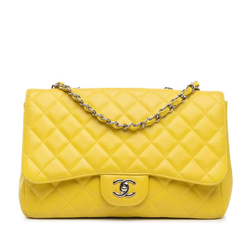 Chanel Jumbo Classic Caviar Single Flap Yellow Leather Good condition - Front View