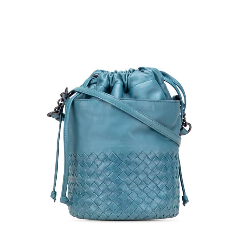 Bottega Veneta Nappa Intrecciato Bucket Blue Leather Good condition - Front View