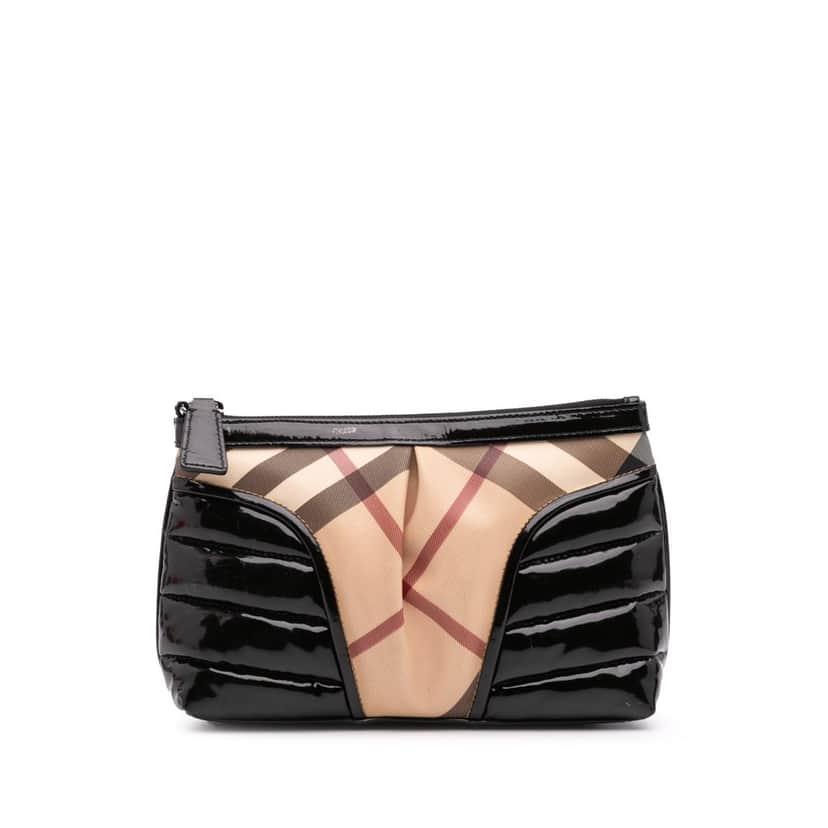 Burberry Supernova Check Coated Canvas Clutch Brown Canvas Good condition - Front View