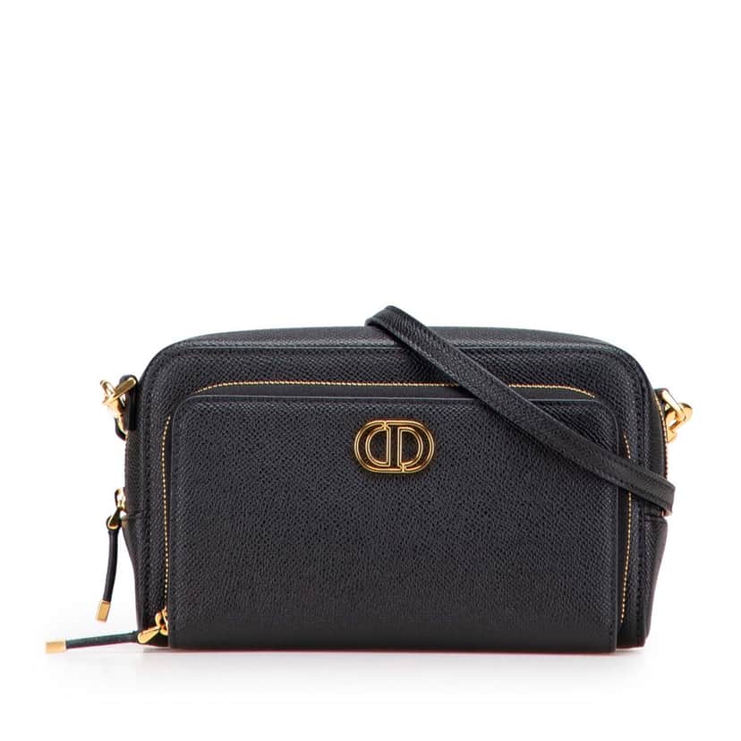 Dior Grained Calfskin Caro Double Pouch Black Leather Good condition - Front View