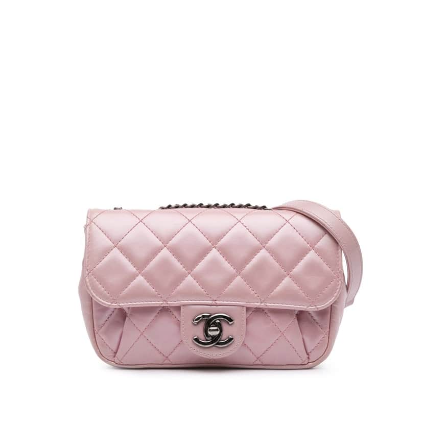 Chanel Mini Quilted Metallic Calfskin Coco Pleats Chain Flap Pink Leather Good condition - Front View
