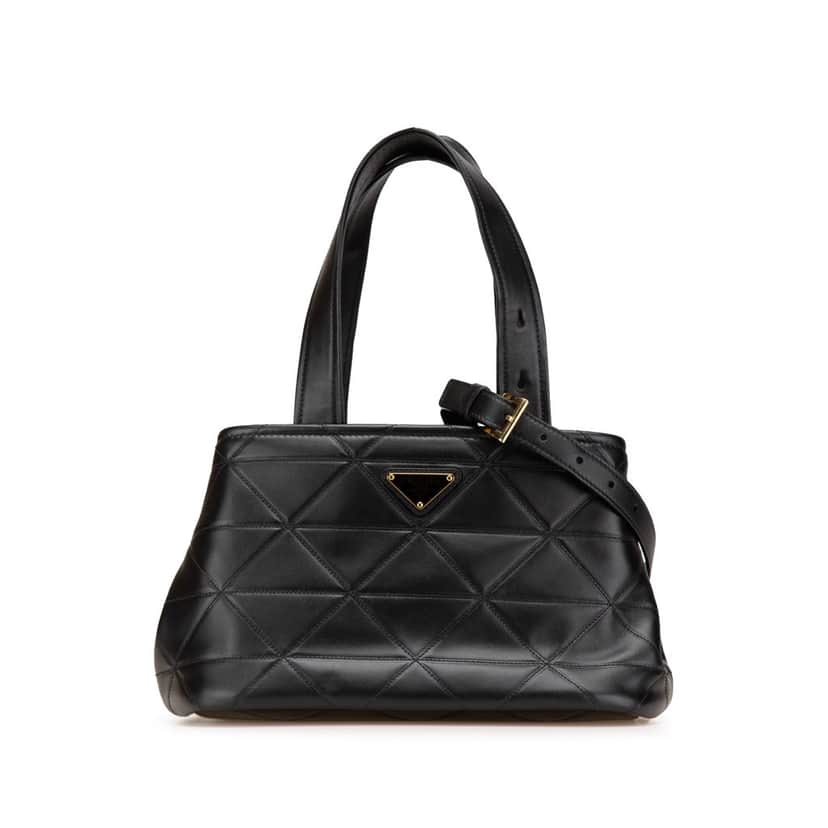 Prada Small Quilted Lambskin Satchel Black Leather Good condition - Front View