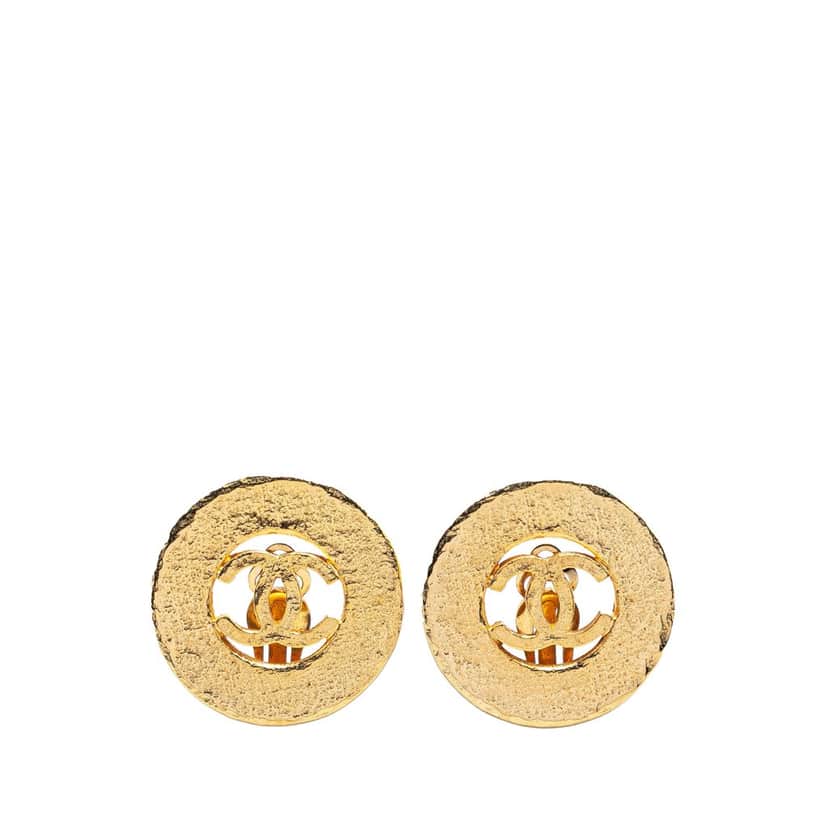 Chanel Gold Plated CC Round Clip On Earrings Gold Metal Good condition - Front View